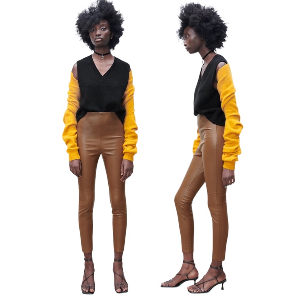 Zara Tan Vegan Leather Skinny Pants